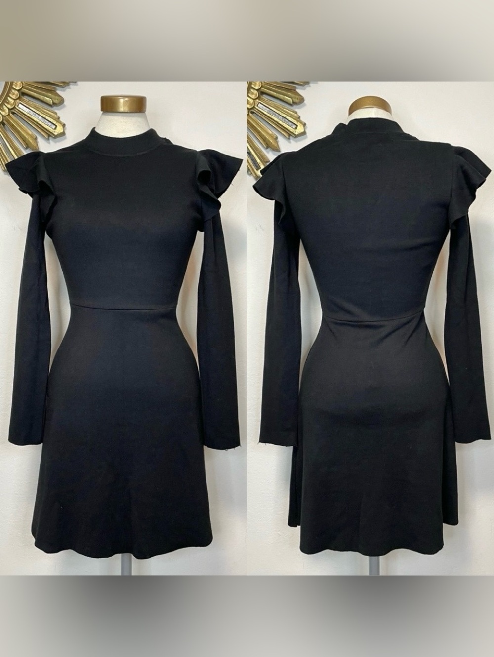 J.O.A. Wool Blend Ruffle Long Sleeve Mini Dress